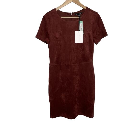 41 Hawthorn Womens Short Sleeve Bowie Faux Suede Knit Dress M Brown Burgundy - Picture 1 of 12